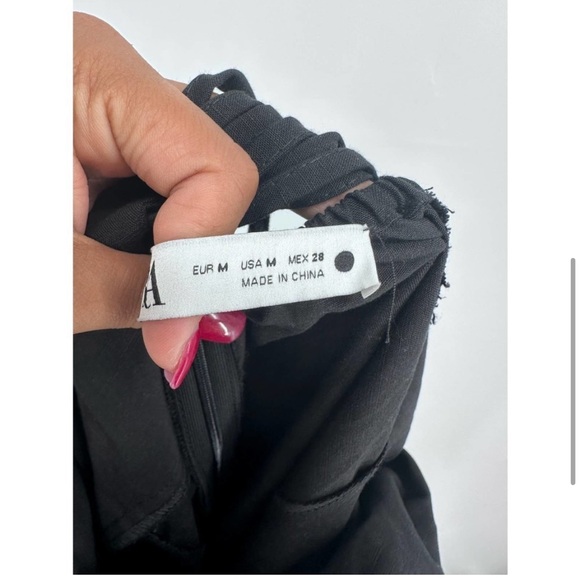 Zara Women's Black Linen Blend Midi Dress Square Neckline Flared Hem Size Medium - Picture 11 of 13